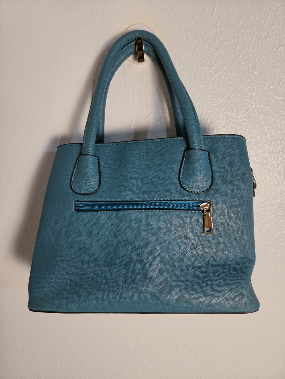 Teal Structured Handbag, Gold Accents - Picture 7 of 8